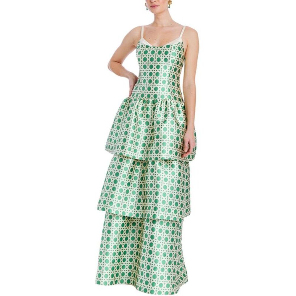 Tiered Green Polka Midi Dress - Elegant Sleeveless Tiered Silhouette